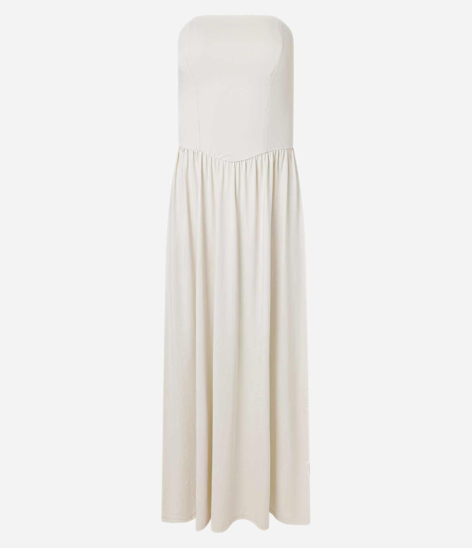 Vestido Long Midi em Microfibra com Lastex nas Costas Off White 7