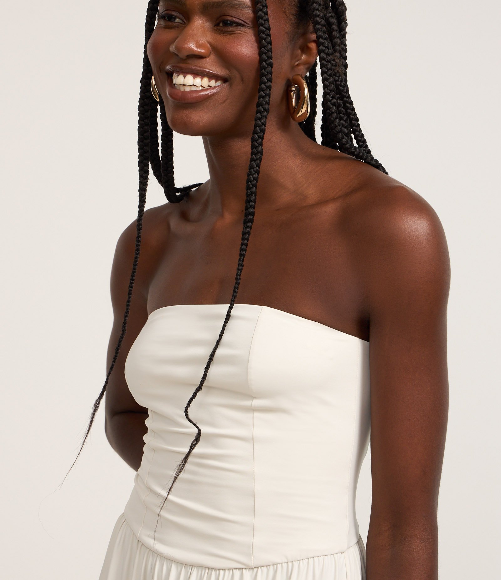 Vestido Long Midi em Microfibra com Lastex nas Costas Off White 3