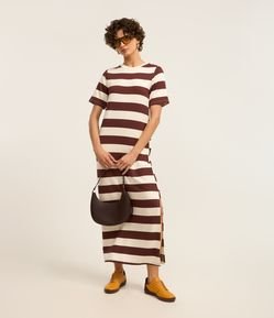 Vestido T-shirt Long Midi em Moletinho Listrado