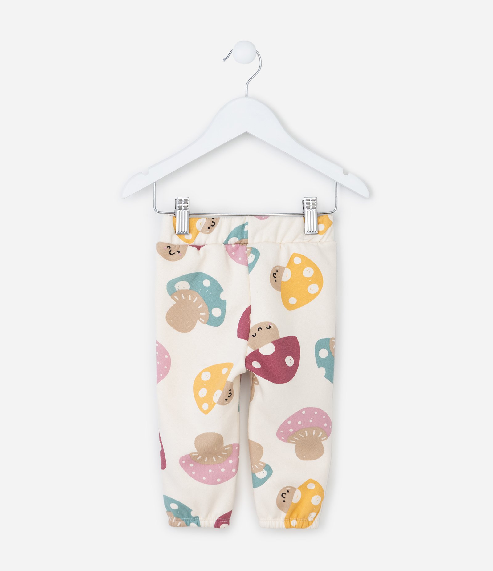 Calça Infantil com Detalhe em Renda e Estampa Cogumelos - Tam 0 a 18 meses Bege 2
