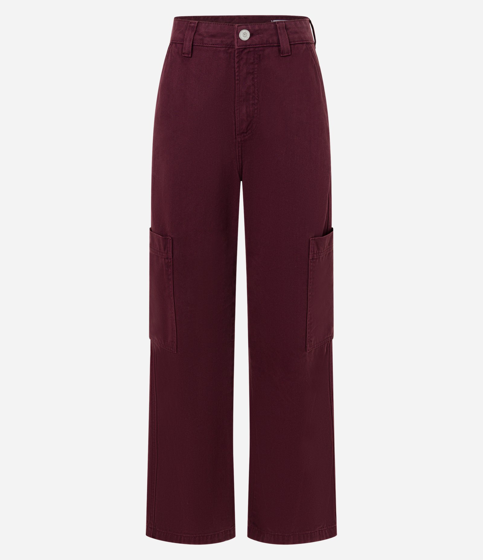 Calça Cargo Cintura Alta em Sarja com Bolso Lateral Vinho 6