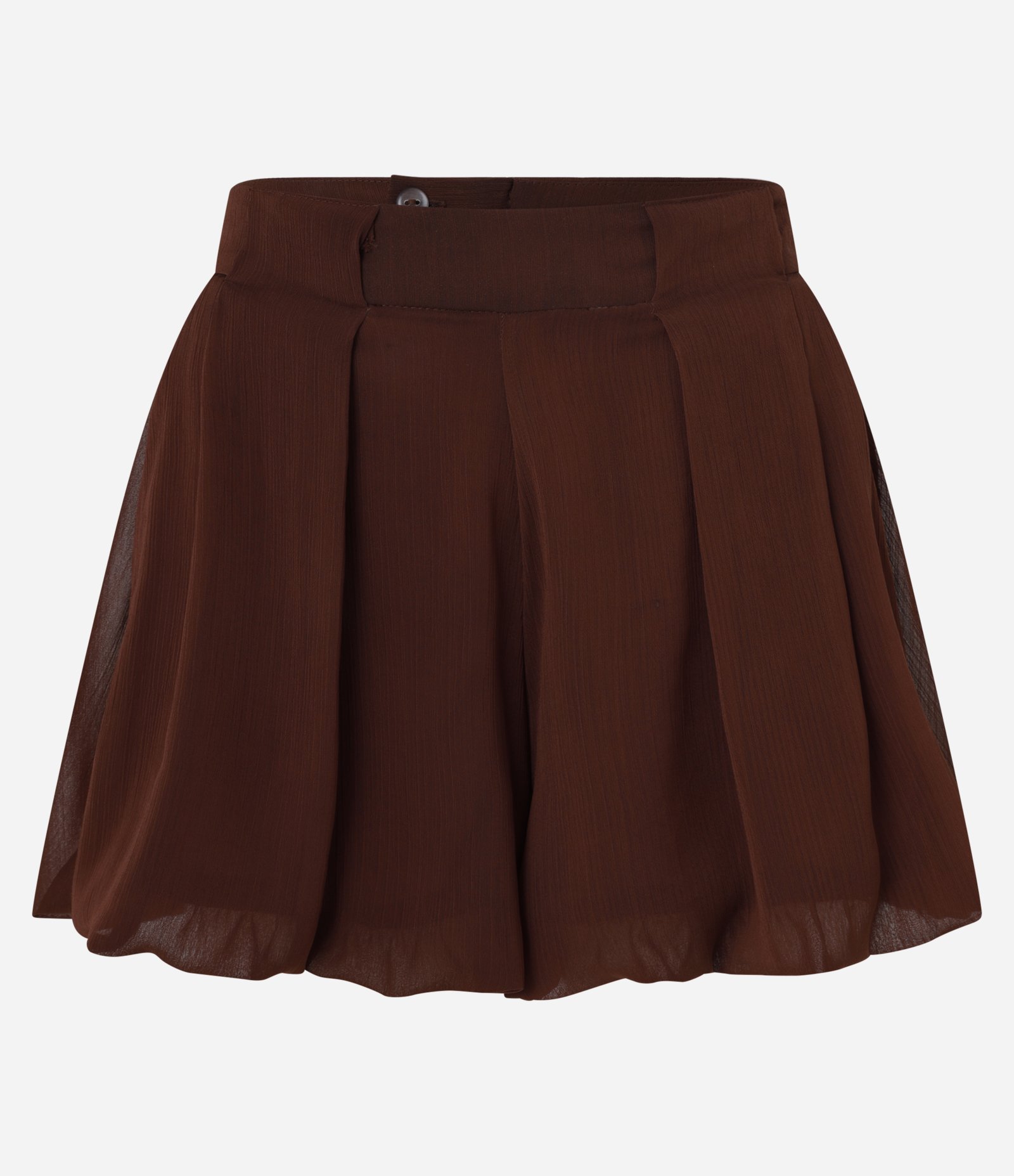 Short Balonê em Chiffon com Pregas Marrom 7