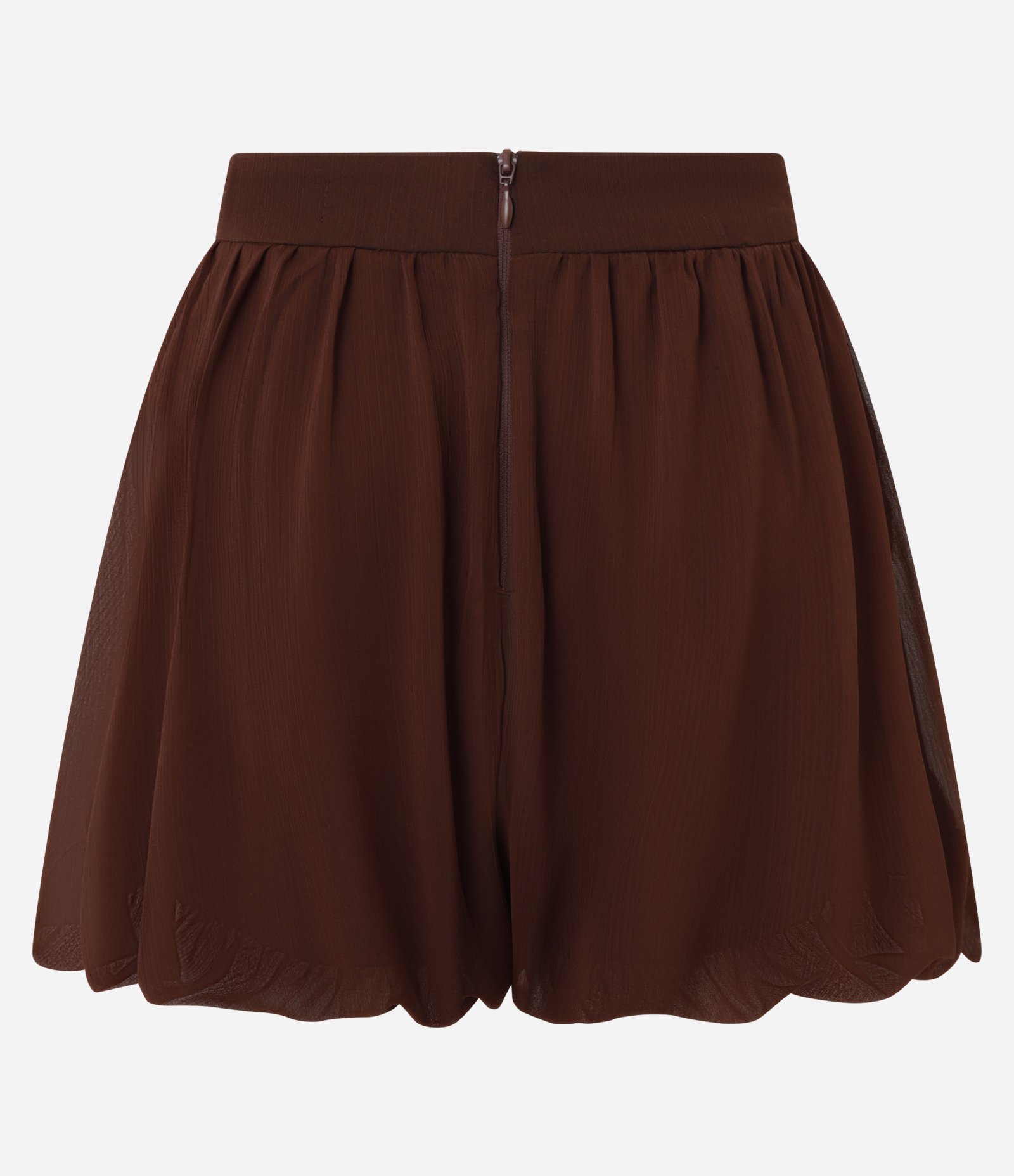 Short Balonê em Chiffon com Pregas Marrom 8