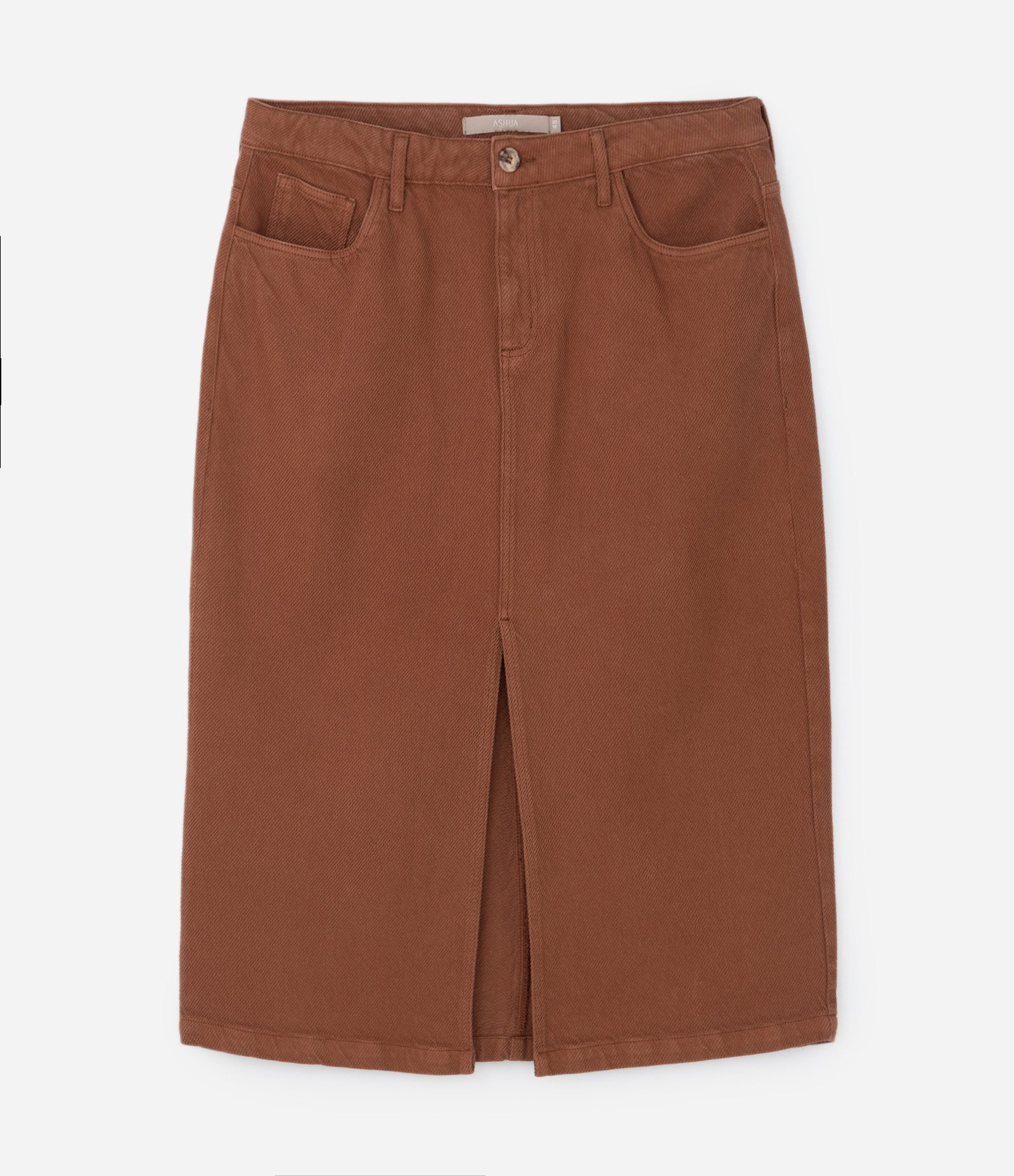 Saia Midi em Sarja Cotelê e Fenda Frontal Curve & Plus Size Terracota 7