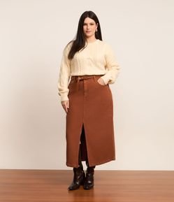 Saia Midi em Sarja Cotelê e Fenda Frontal Curve & Plus Size