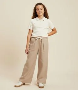 Calça Reta Infantil Alfaiatada com Cós Contrastante - Tam 5  14 Anos