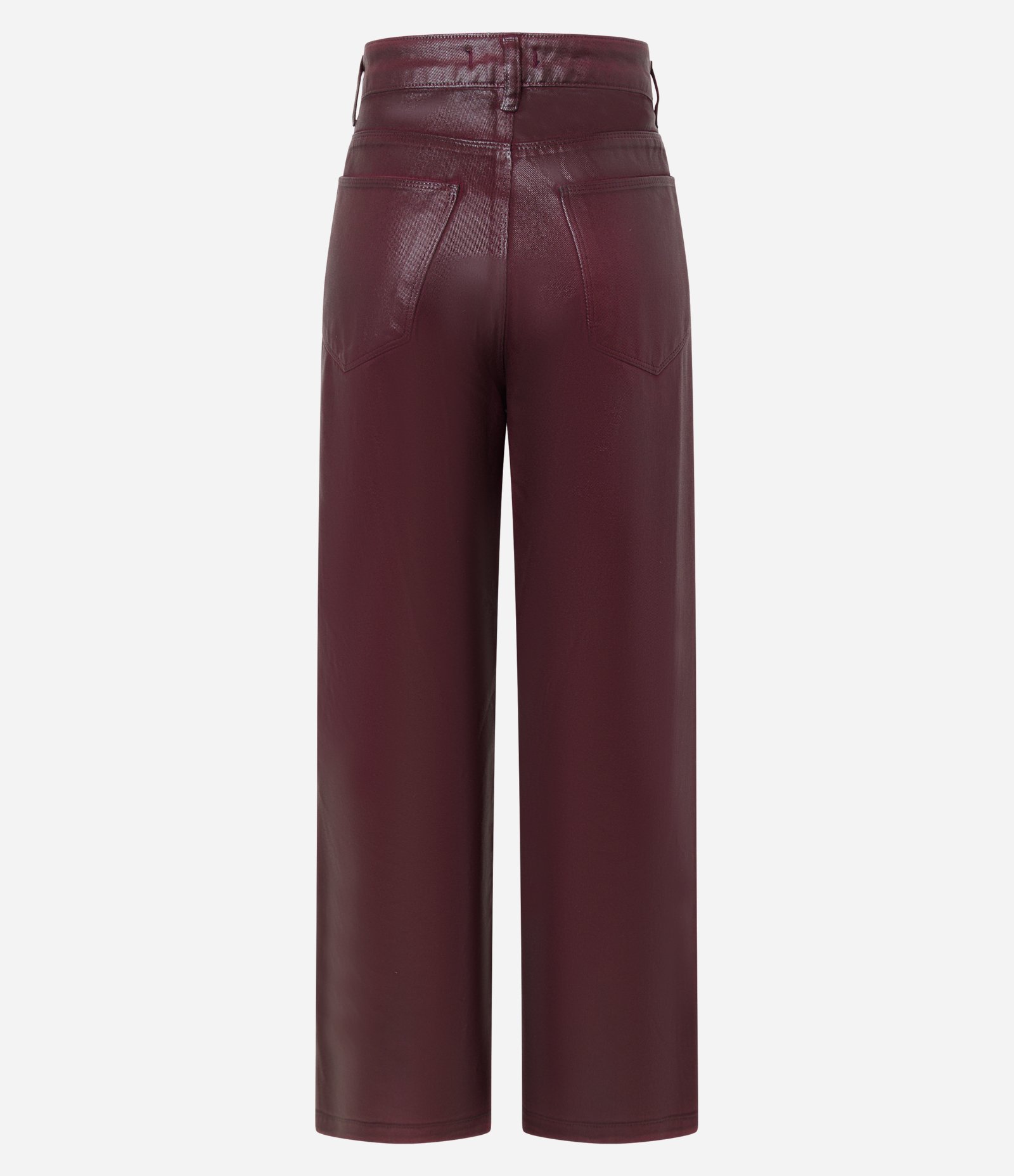 Calça Reta em Jeans Resinado com Cintura Alta Bordô 5