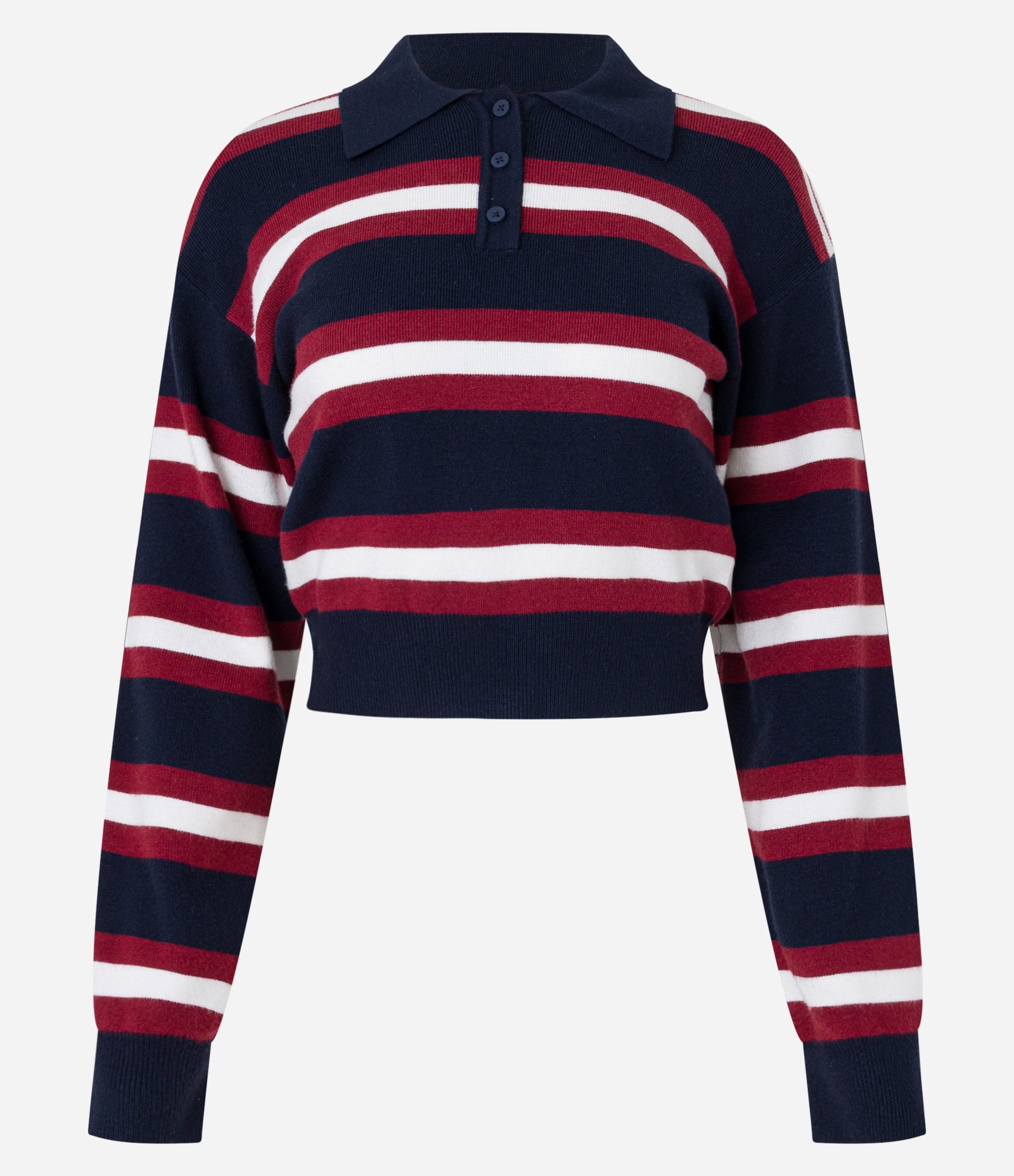 Suéter em Tricô com Listras e Gola Polo Azul