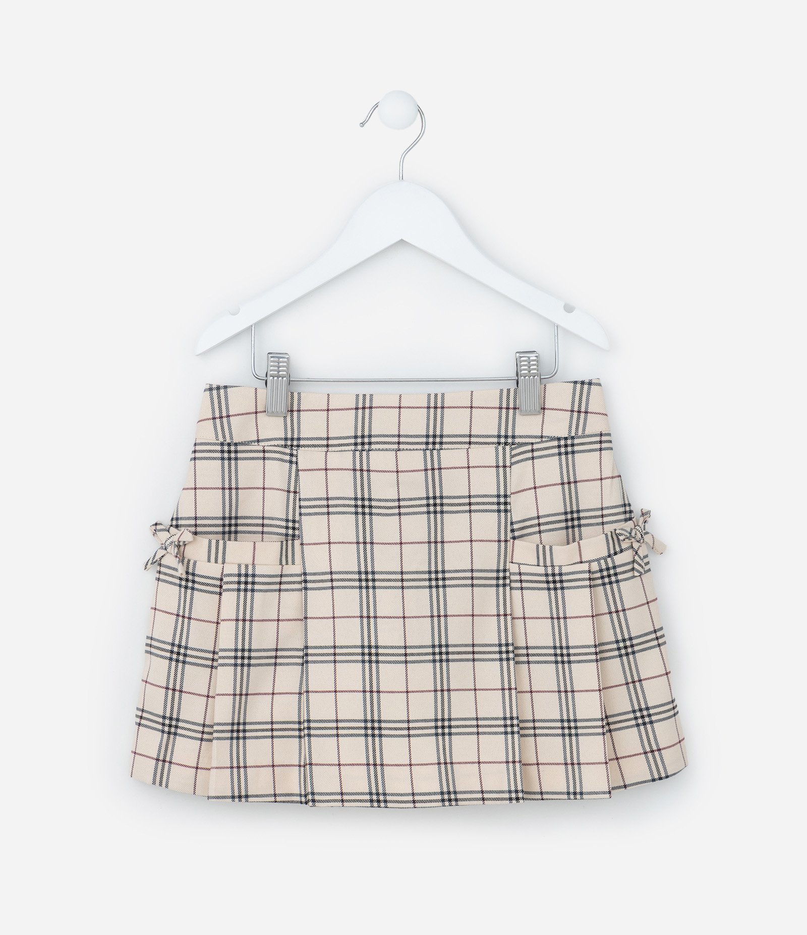 Short Saia Infantil em Alfaiataria com Estampa Xadrez - Tam 5 a 14 Anos Bege 1