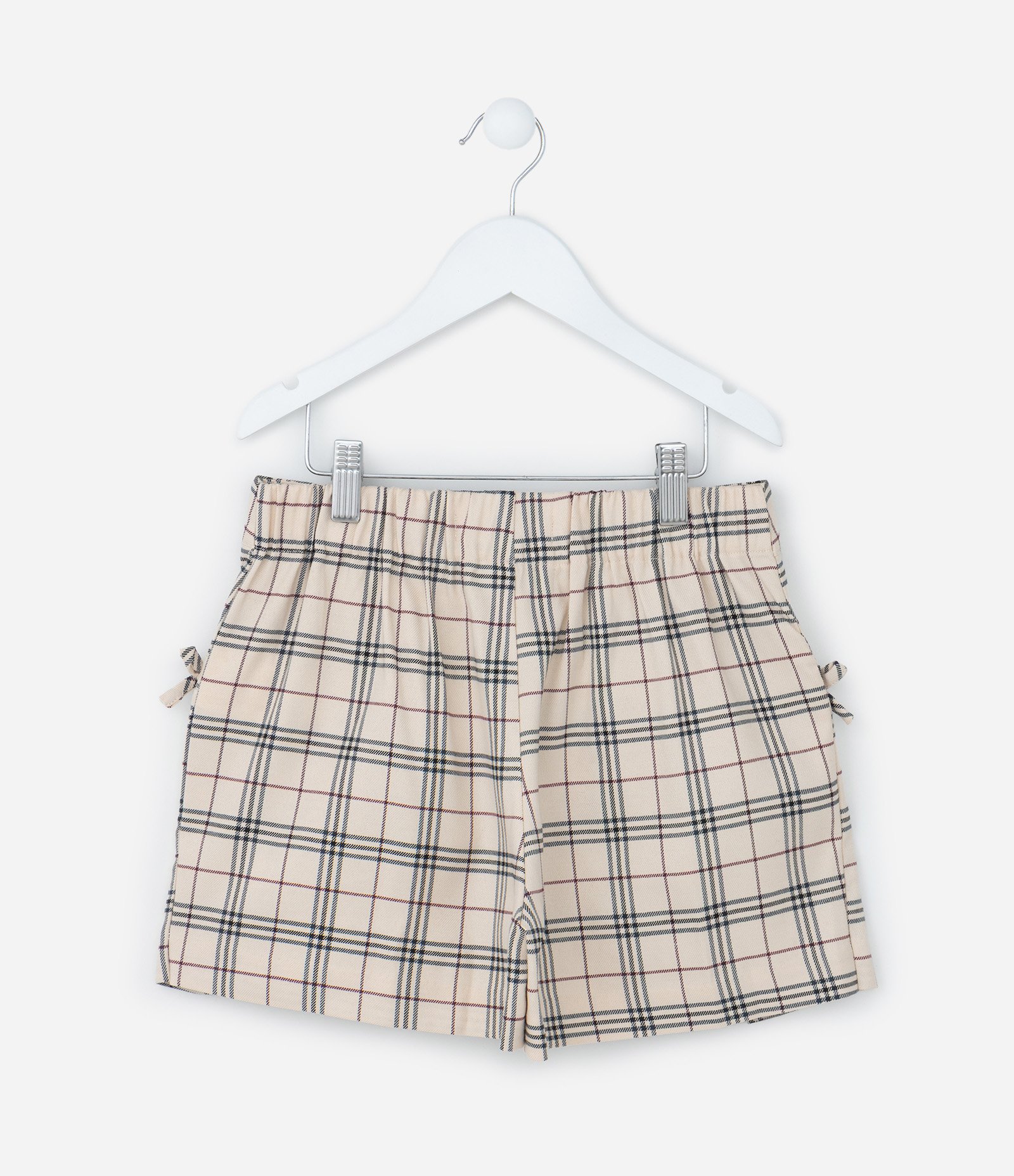 Short Saia Infantil em Alfaiataria com Estampa Xadrez - Tam 5 a 14 Anos Bege 2