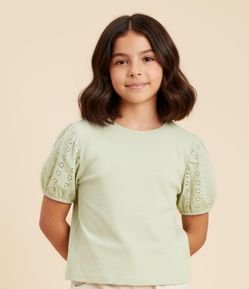 Blusa Infantil em Ribana com Broderie na Manga - Tam 5 a 14 Anos
