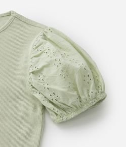 Blusa Infantil em Ribana com Broderie na Manga - Tam 5 a 14 Anos