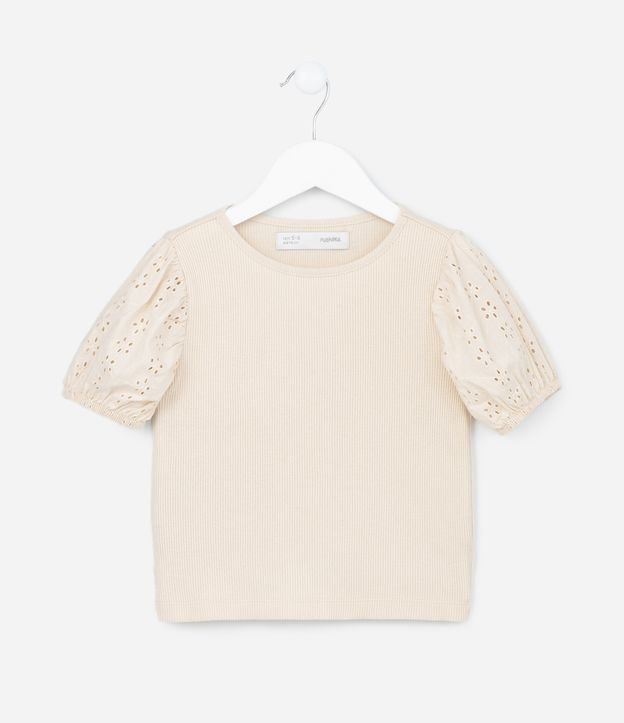 Blusa Infantil em Ribana com Broderie na Manga - Tam 5 a 14 Anos