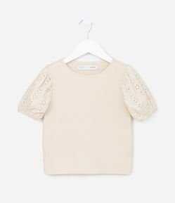 Blusa Infantil em Ribana com Broderie na Manga - Tam 5 a 14 Anos