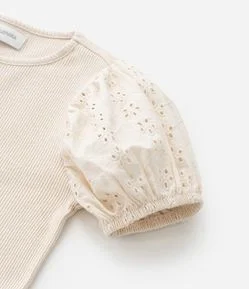 Blusa Infantil em Ribana com Broderie na Manga - Tam 5 a 14 Anos