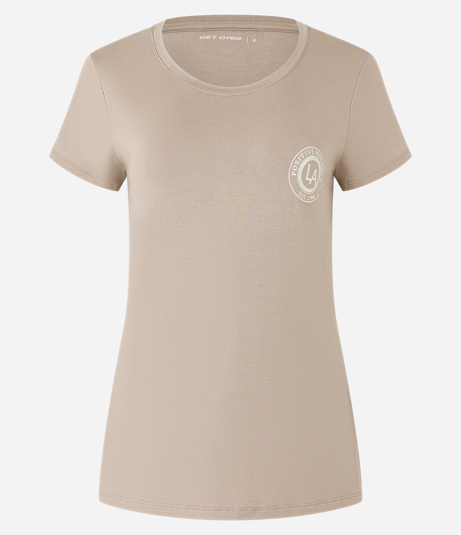 Camiseta Esportiva em Viscose com Estampa LA Frente e Costas Bege 5