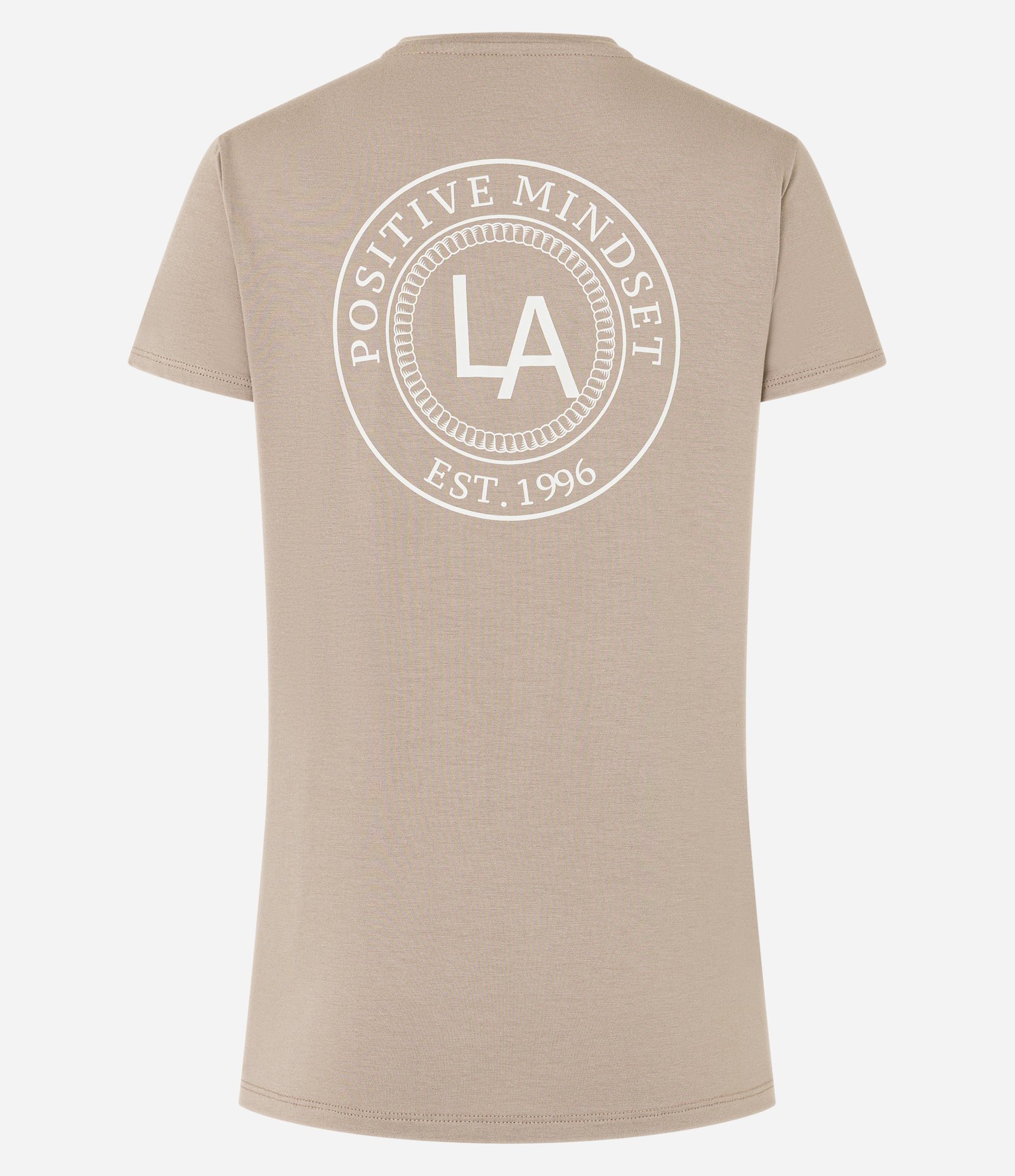 Camiseta Esportiva em Viscose com Estampa LA Frente e Costas Bege 6