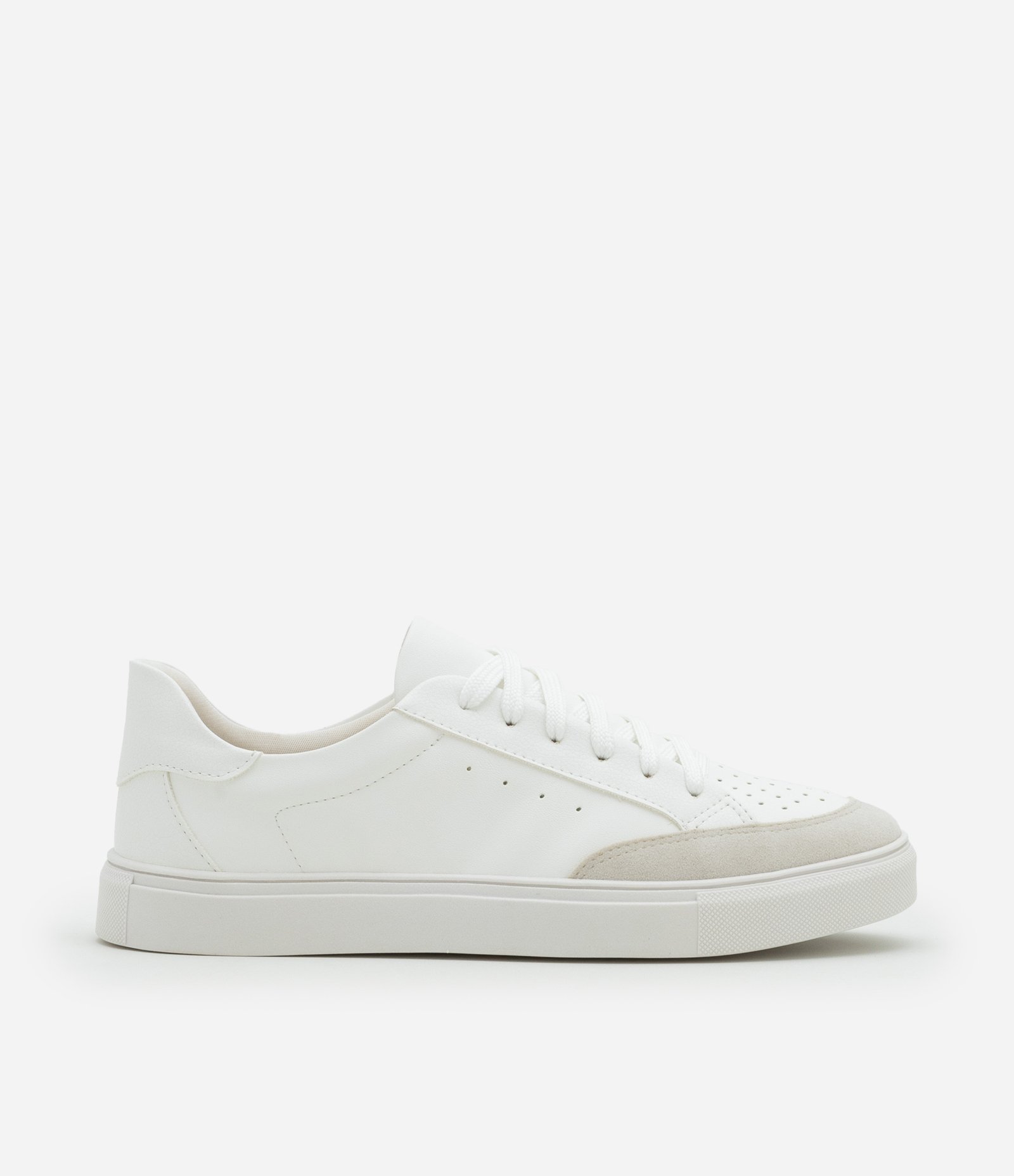 Tênis Casual em Material Sintético com Recortes de Camurça Branco 1
