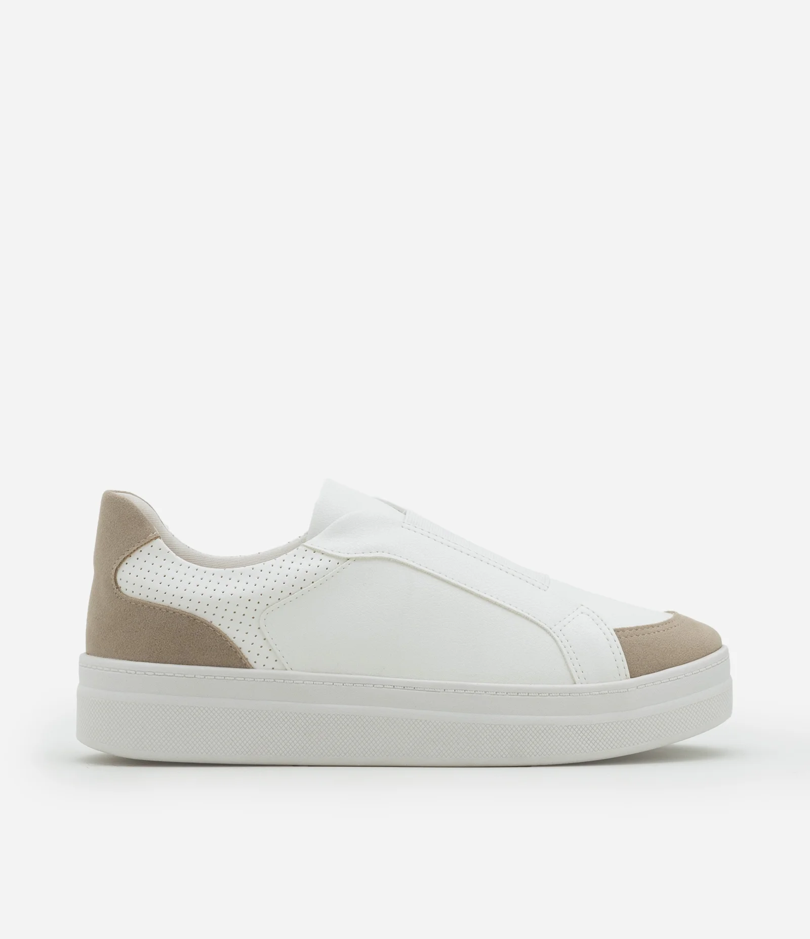 Tênis Slip On em PU com Recortes e Elástico para Calce Off White/ Marrom 1