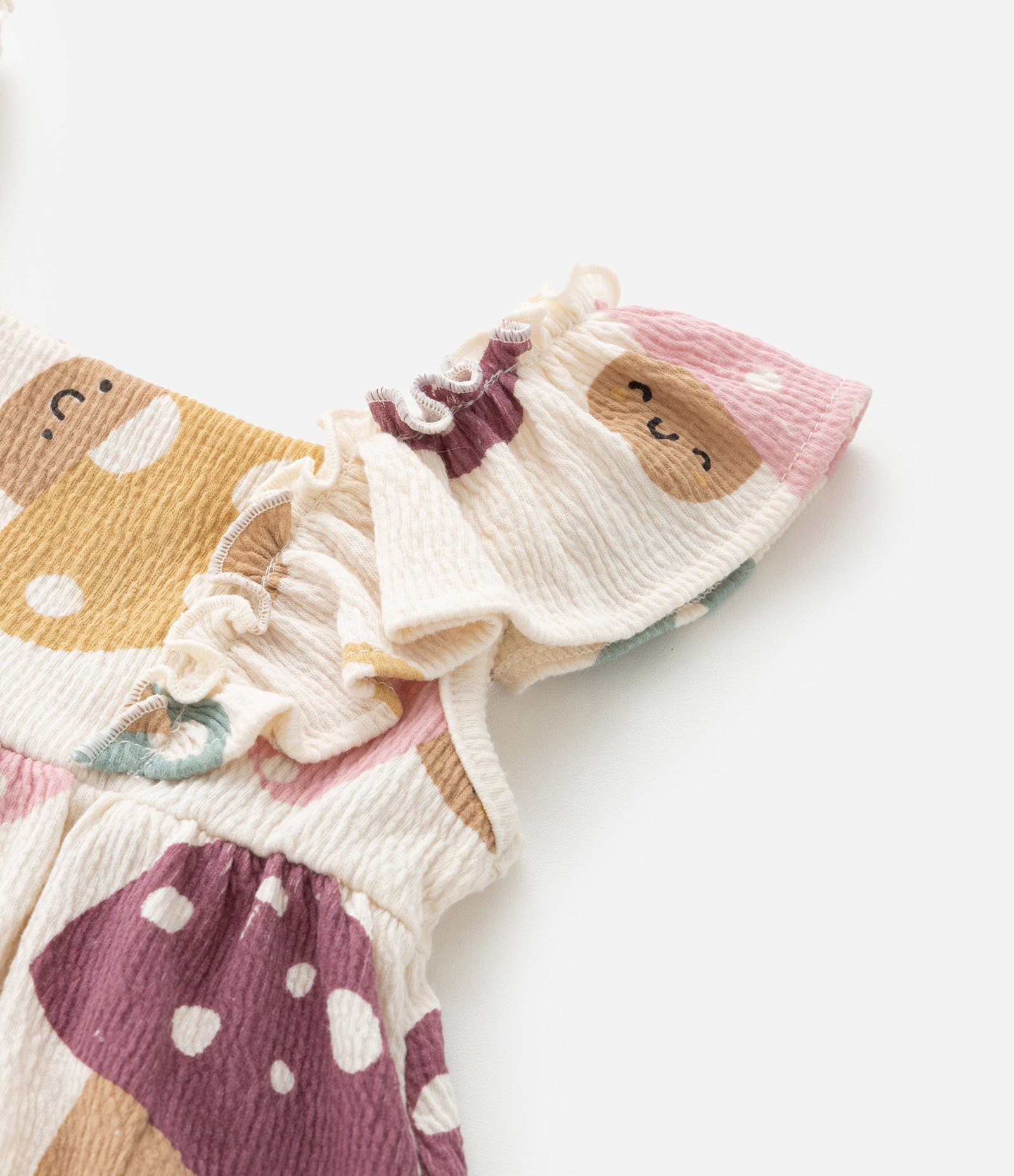 Vestido Infantil Texturizado com Estampa Cogumelos - Tam 0 a 18 meses Bege 4