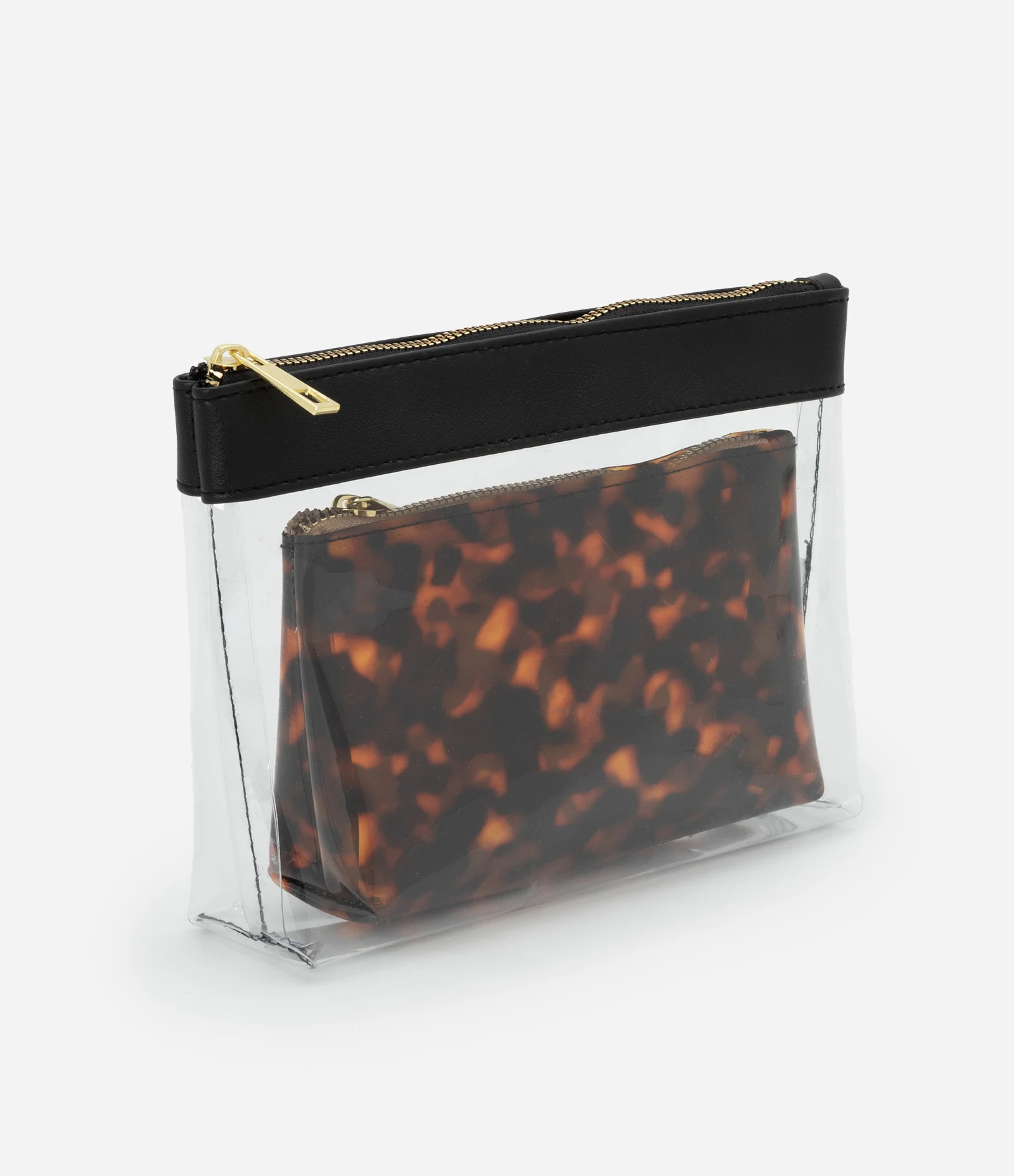 Kit 02 Nécessaire com Transparência e Estampa Animal Print Tartaruga Marrom 1