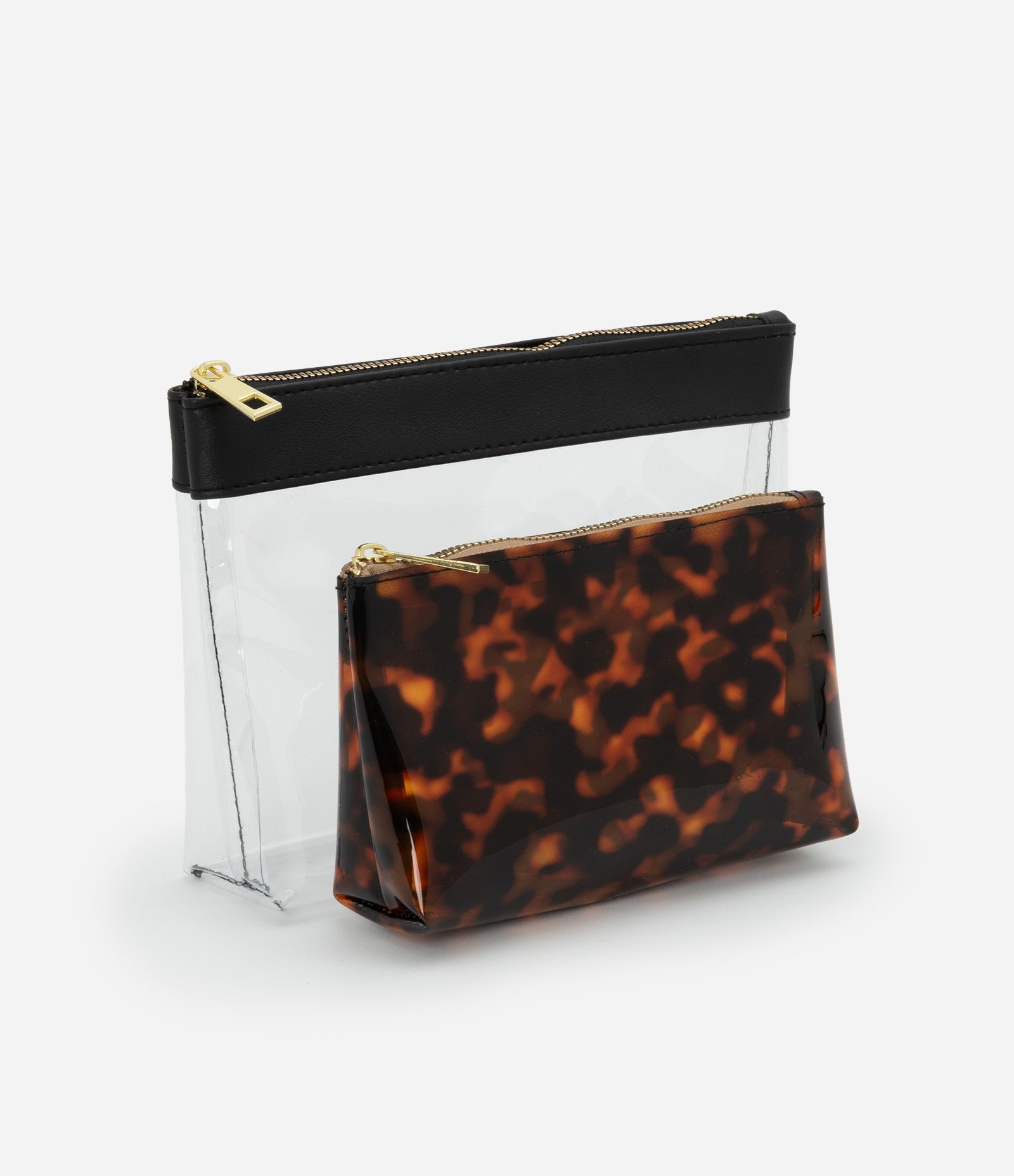 Kit 02 Nécessaire com Transparência e Estampa Animal Print Tartaruga Marrom 3