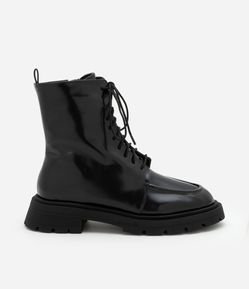Bota Combat em PU com Cadarço e Bico Redondo