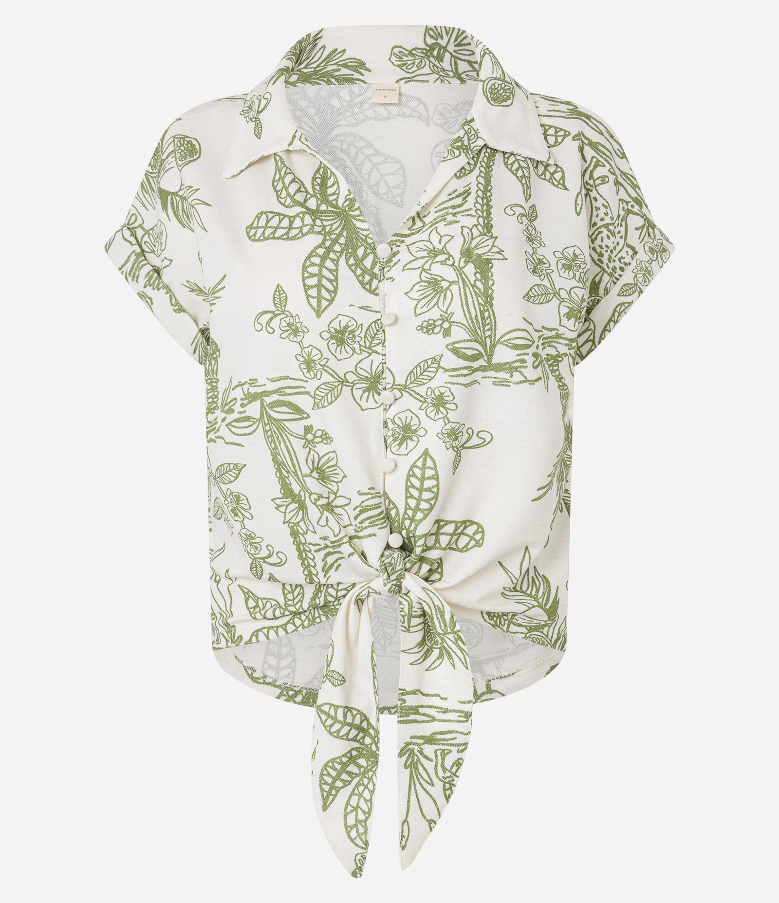 Blusa em Piquet com Amarração e Bordado Floral Verde/Bege 5
