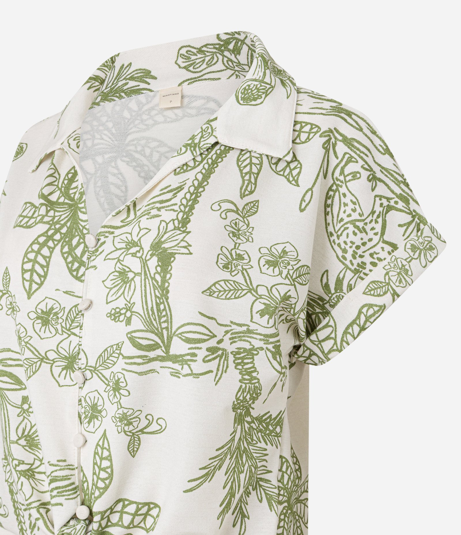 Blusa em Piquet com Amarração e Bordado Floral Verde/Bege 6