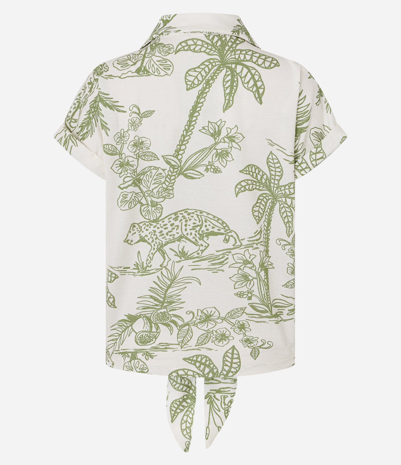 Blusa em Piquet com Amarração e Bordado Floral Verde/Bege 7