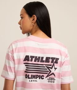 Camiseta Esportiva em Algodão com Estampa Listrada e Lettering