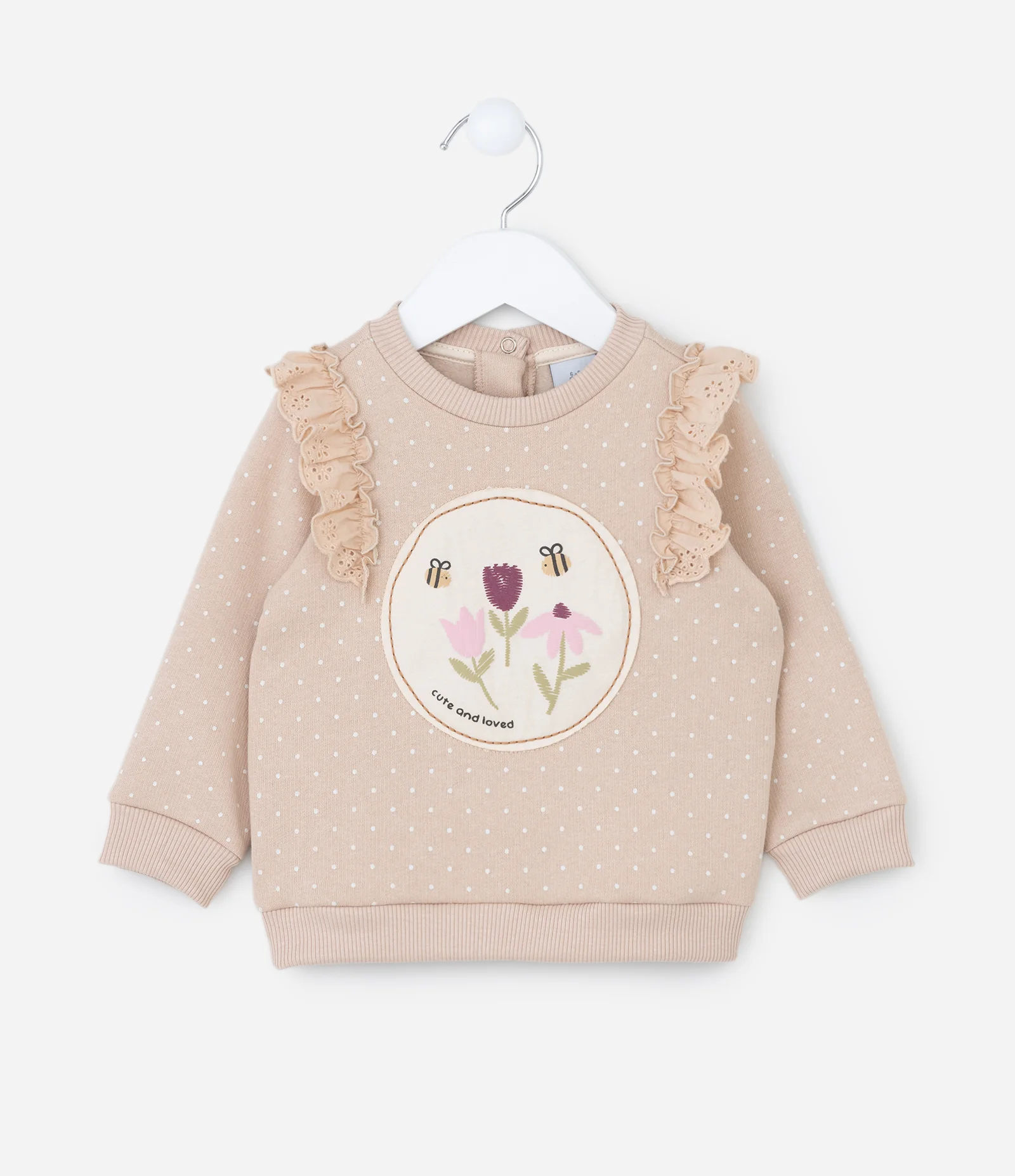 Casaco Infantil com Babado e Bordado de Flores - Tam 0 a 18 meses Bege 1