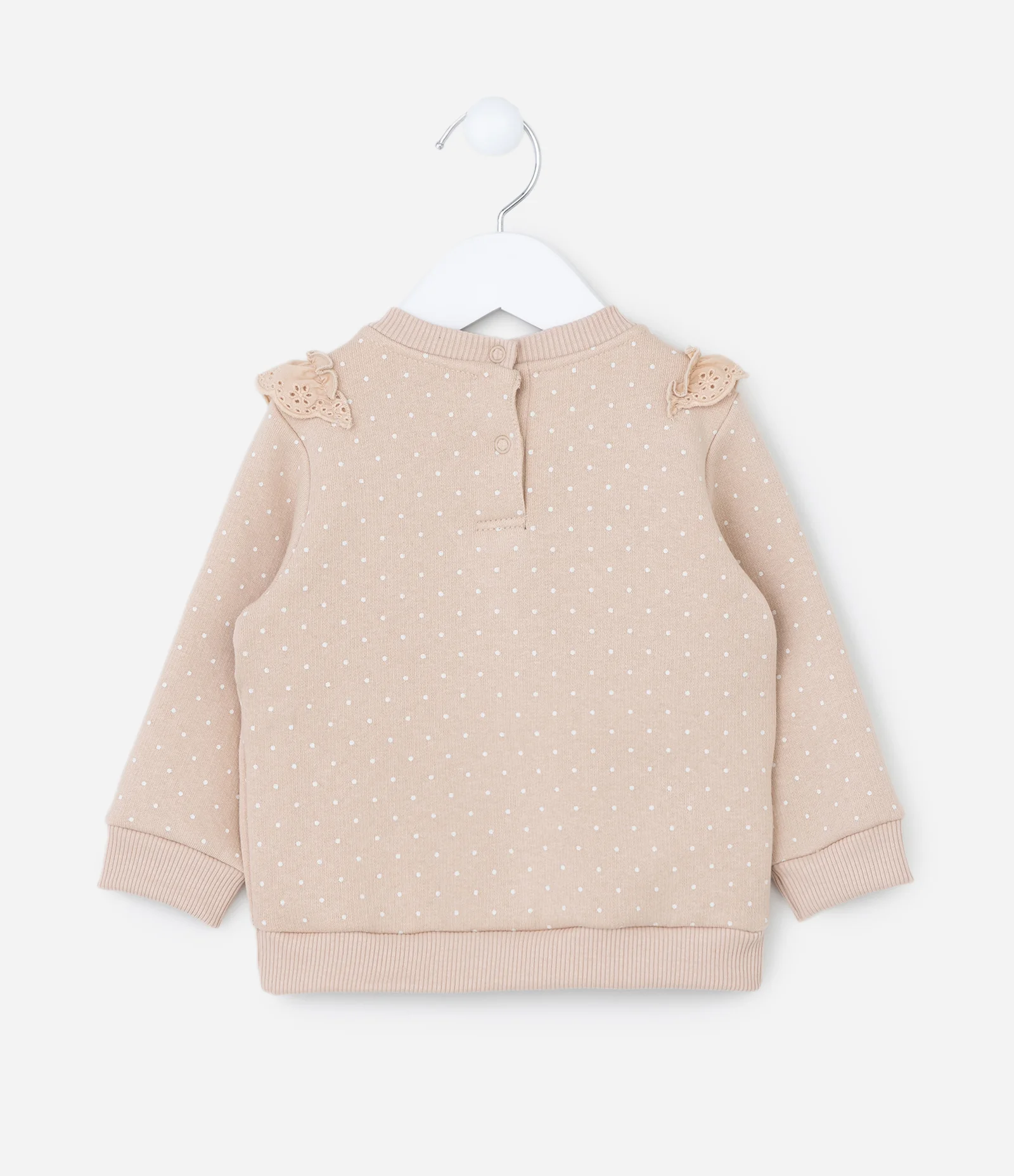 Casaco Infantil com Babado e Bordado de Flores - Tam 0 a 18 meses Bege 2