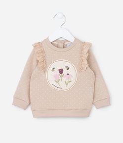 Casaco Infantil com Babado e Bordado de Flores - Tam 0 a 18 meses