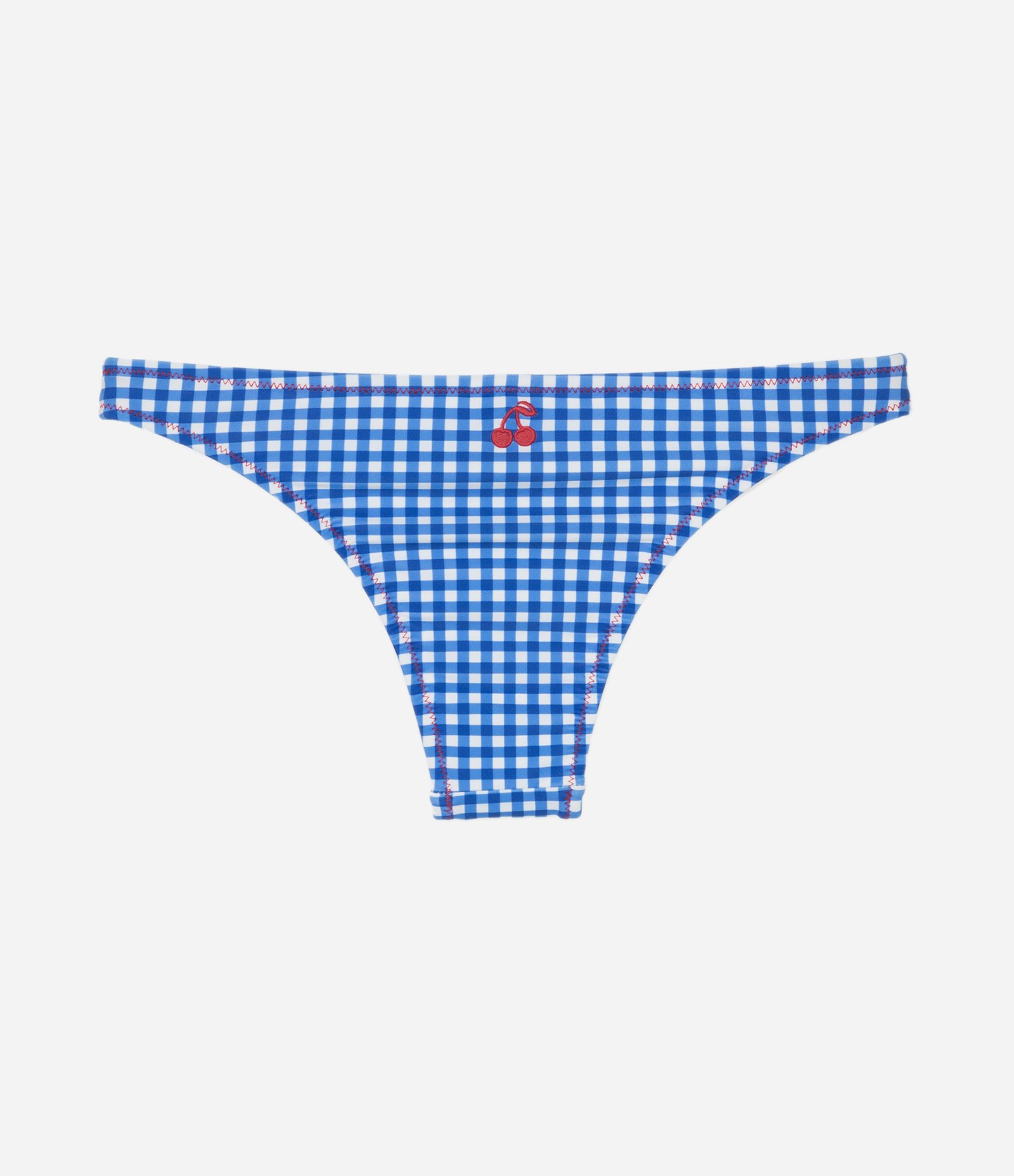 Biquíni Calcinha em Microfibra com Estampa Xadrez Vichy e Bordado de Cereja Azul 6