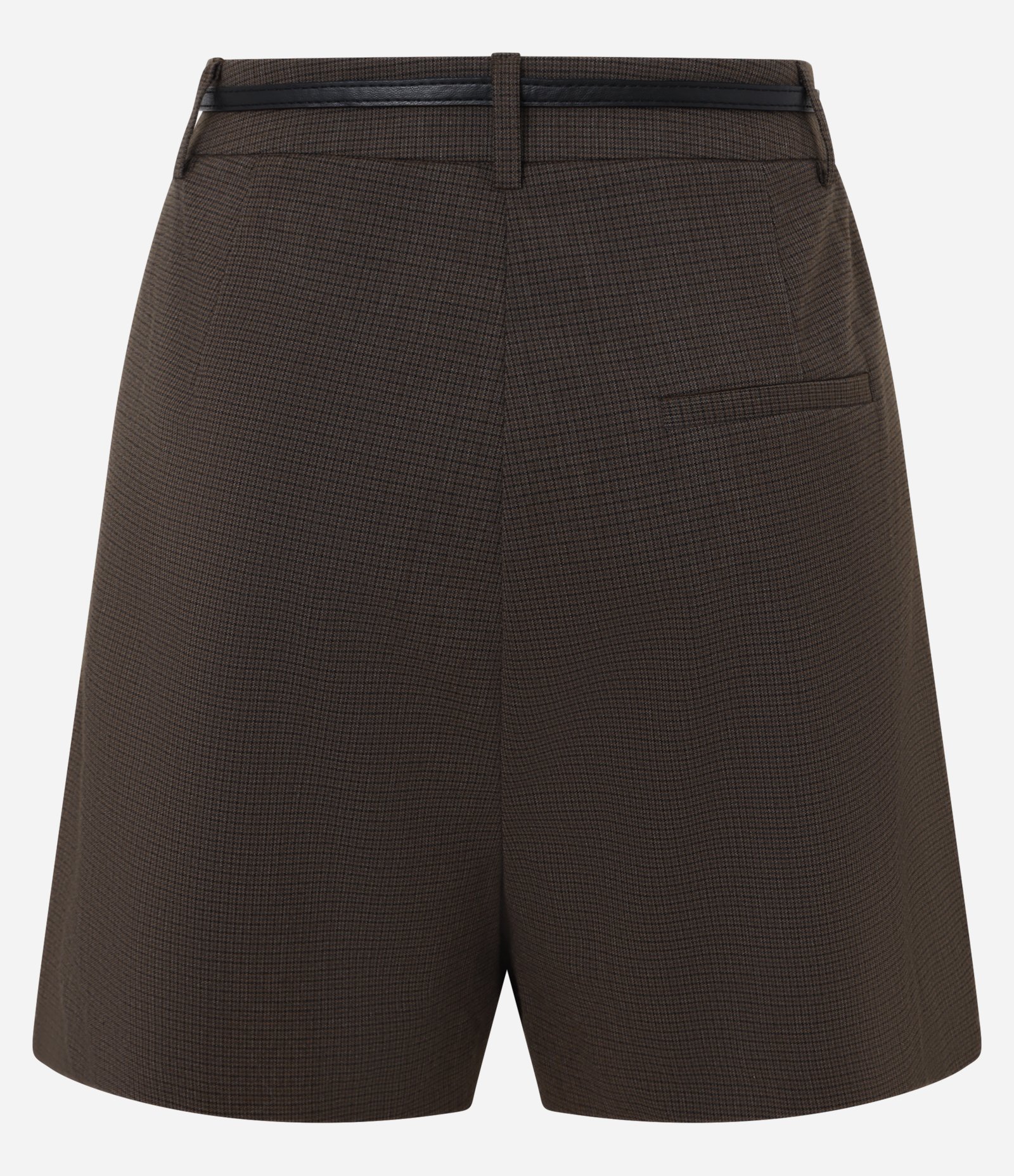 Short Alfaiataria Xadrez com Cinto Fino e Fivela Marrom 7
