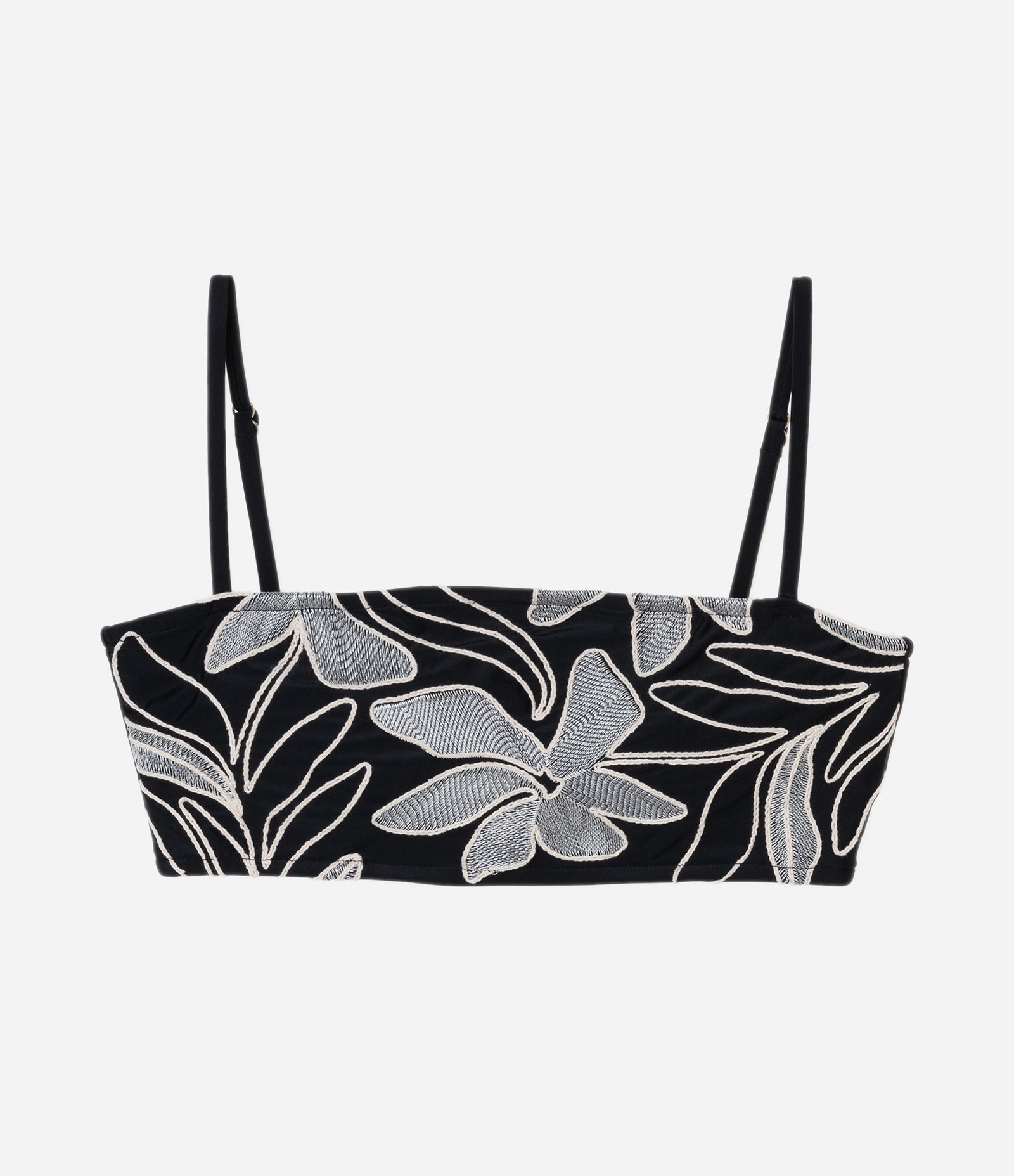 Biquíni Top Bandeau em Microfibra com Bordado Floral Contrastante Preto 4