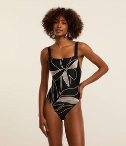 Maiô em Microfibra Leve com Bordado Floral com Alça Larga