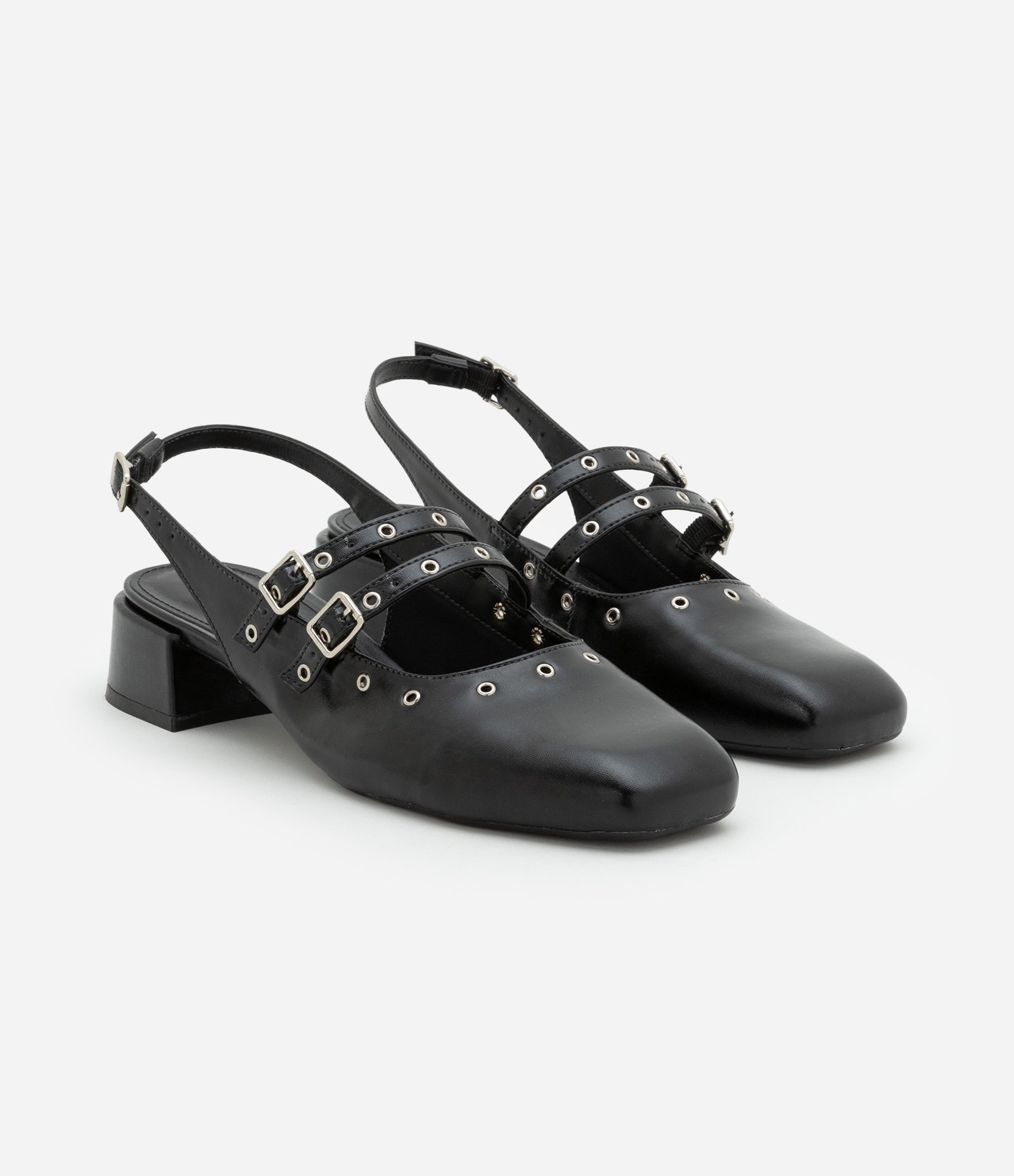 Sapato Boneca com Detalhe de Ilhós e Tira Dupla Preto 2