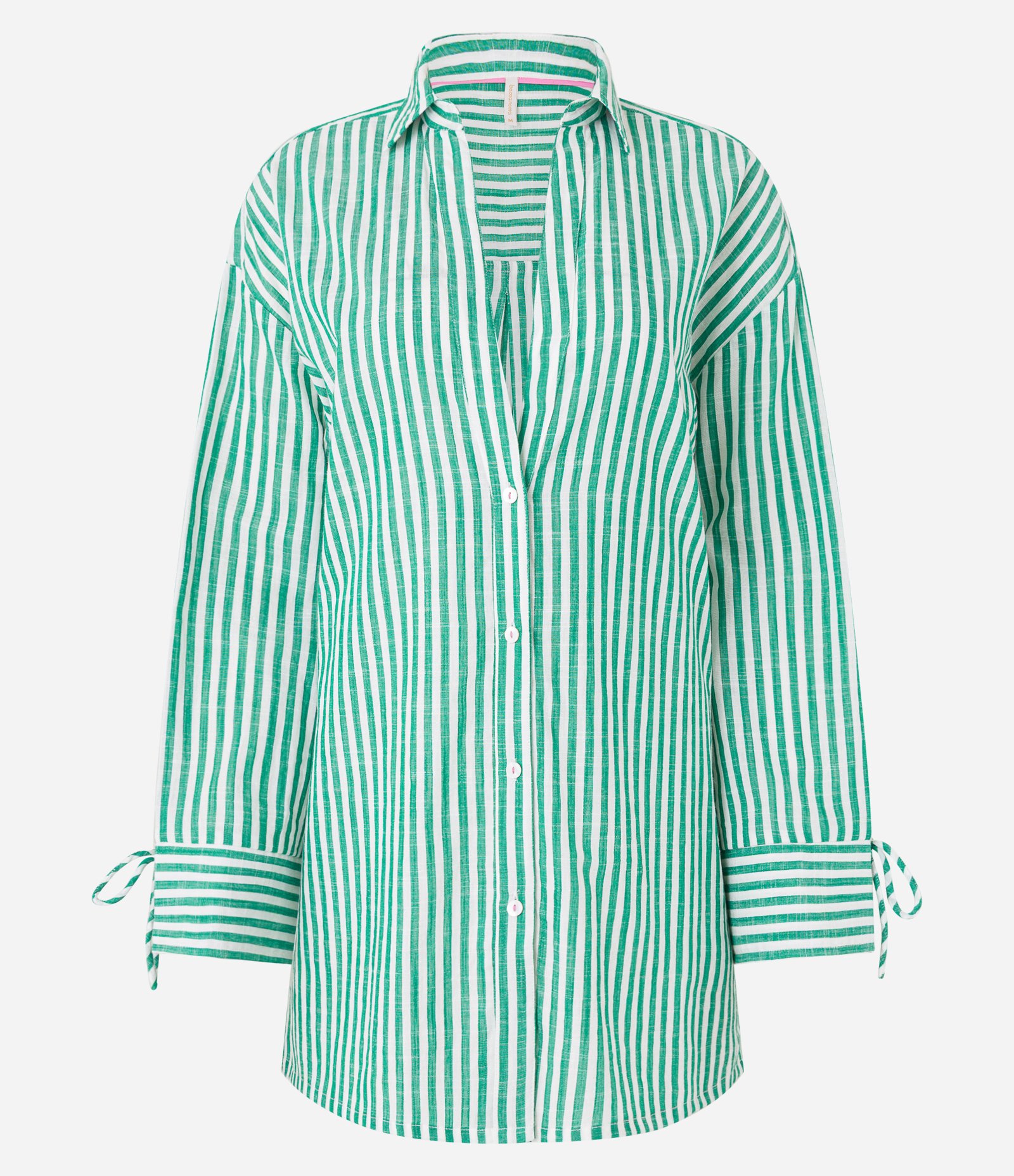Saída de Praia Chemise em Tricoline Listrado com Amarração no Pulso Verde 5