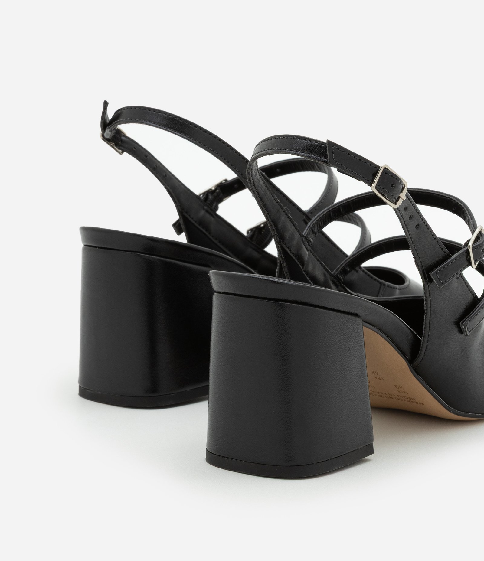 Sapato Boneca em PU com Tiras Duplas e Bico Quadrado Preto 3