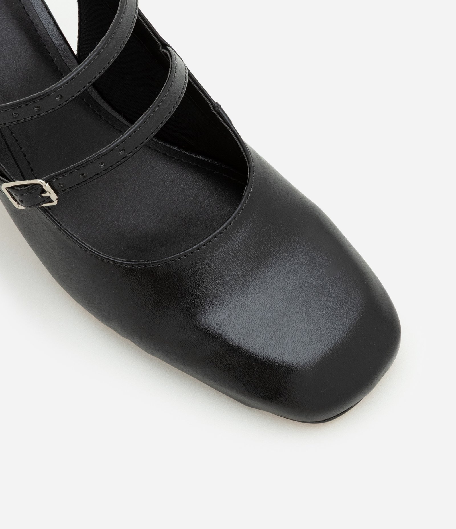 Sapato Boneca em PU com Tiras Duplas e Bico Quadrado Preto 5