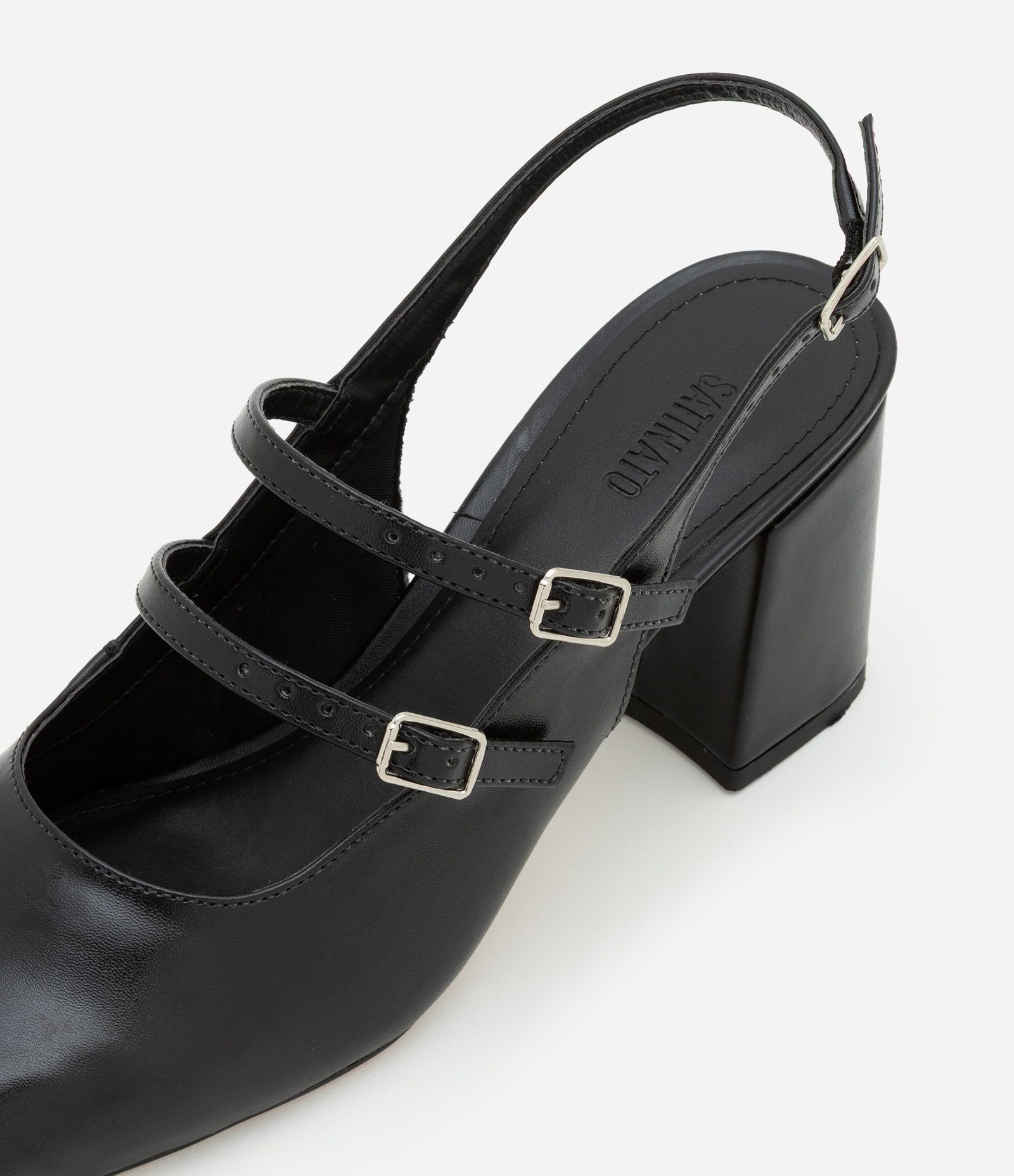 Sapato Boneca em PU com Tiras Duplas e Bico Quadrado Preto 6