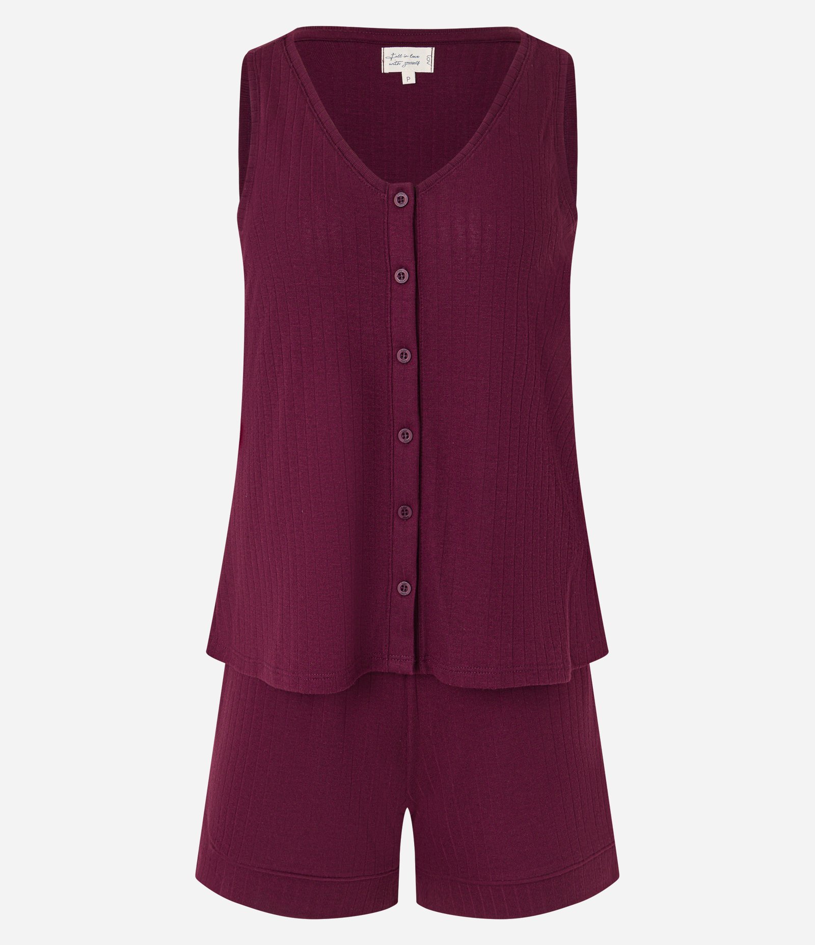 Pijama Short Doll em Ribana com Abotoamento na Blusa Vinho 4