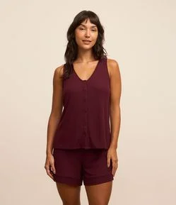 Pijama Short Doll em Ribana com Abotoamento na Blusa