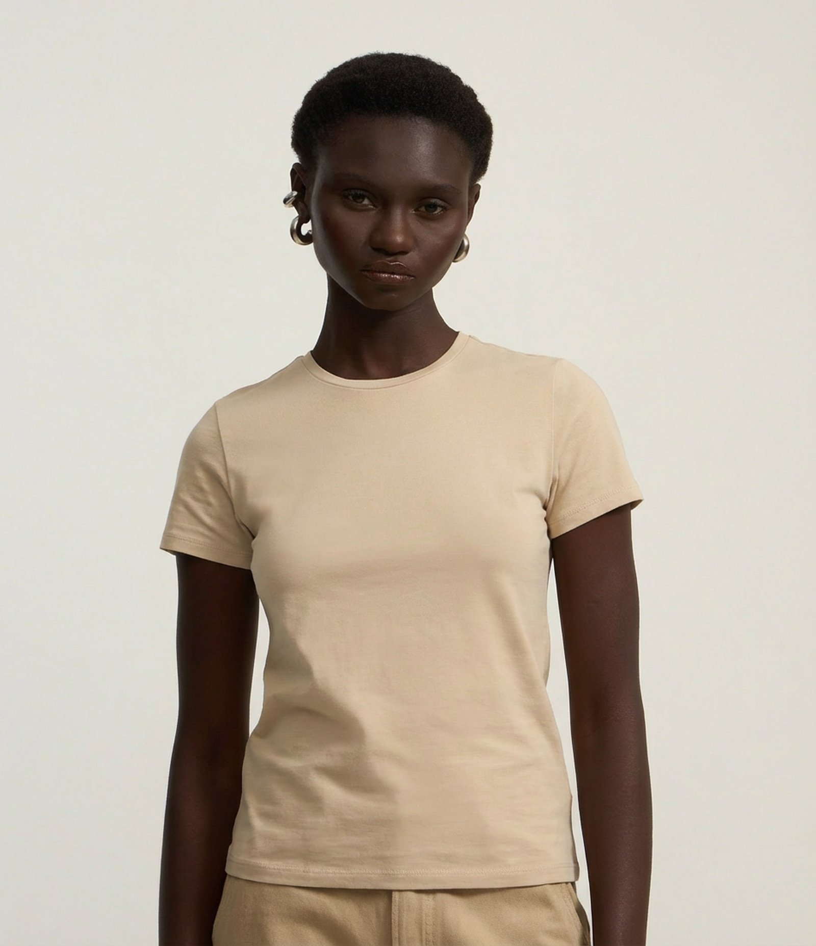 Blusa em Algodão Spandex com Manga Curta Bege 1