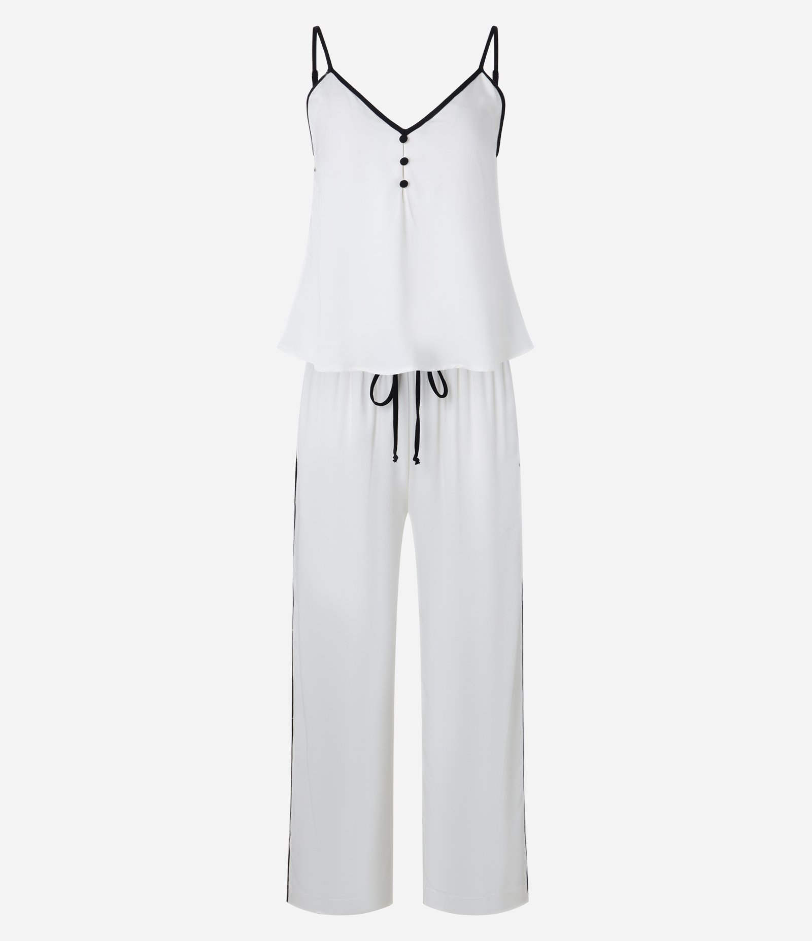 Pijama Longo em Chalis com Detalhes Contrastantes Branco 5
