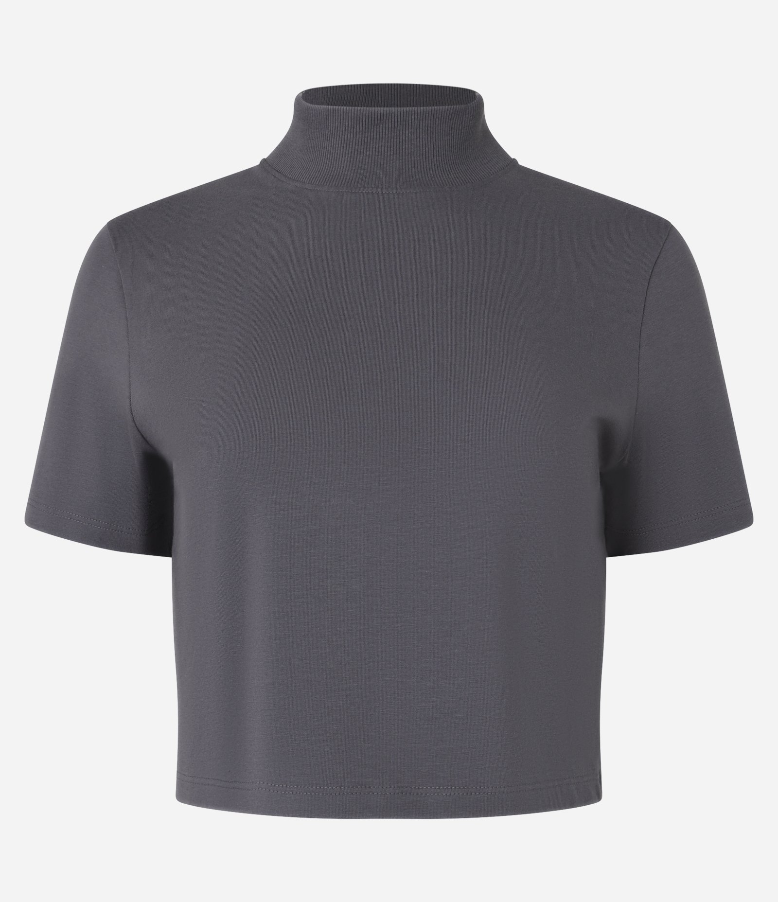 Blusa T-Shirt Cropped em Algodão Peruano com Gola Altinha Chumbo 4