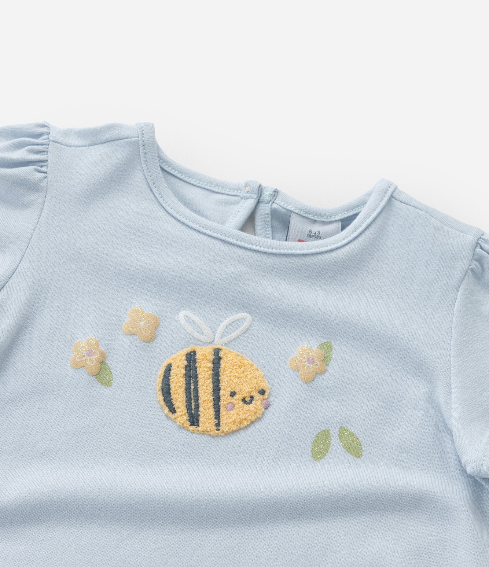 Conjunto Infantil com Estampa de Abelhinhas - Tam 0 a 18 meses Azul/Bege 11