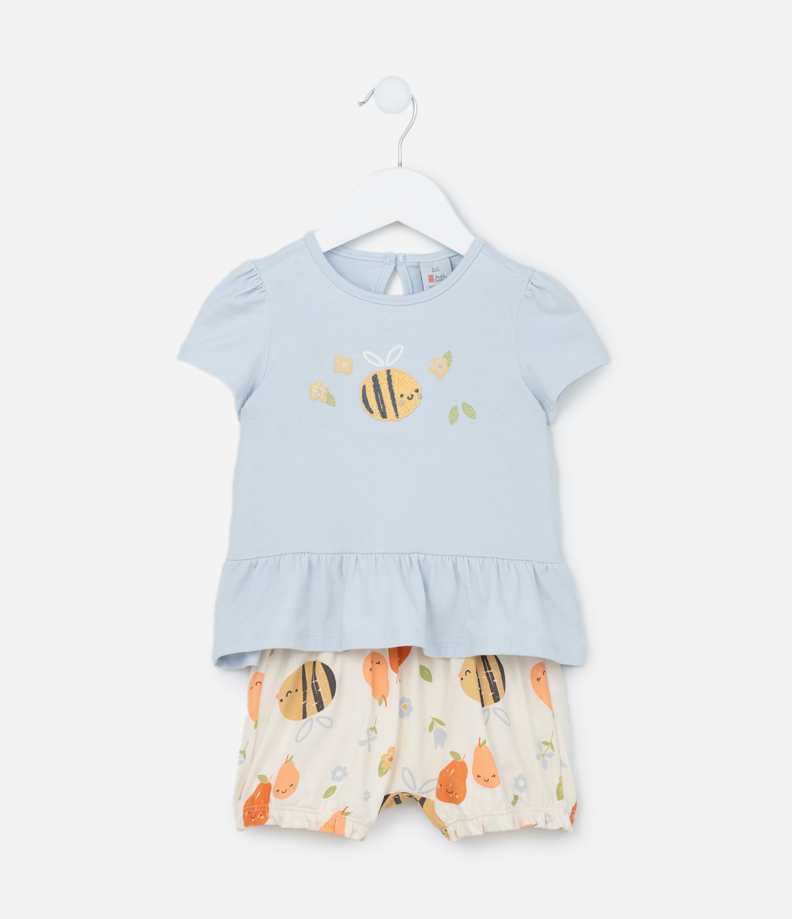 Conjunto Infantil com Estampa de Abelhinhas - Tam 0 a 18 meses Azul/Bege 1
